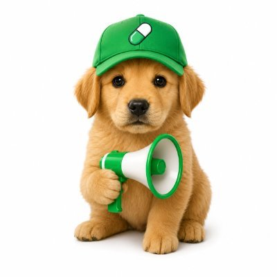 calldog mascot puppy wearing a green cap holding a megaphone